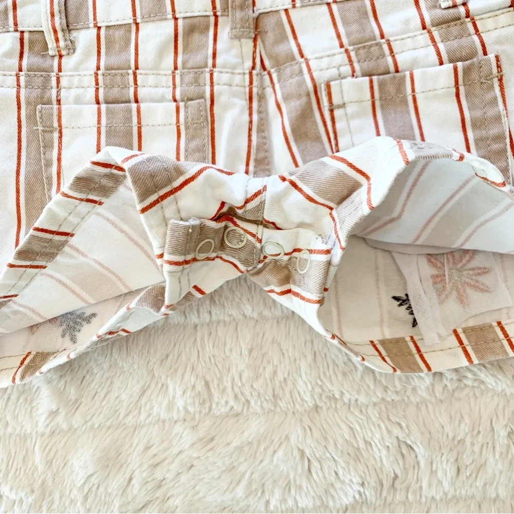 Belted Striped Shortalls with Orange and Blue Floral Embroidery